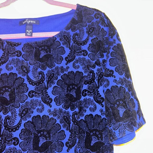 Lands' End cobalt blue with black velvet flocking fit and flare a line dress XLP - Picture 2 of 7